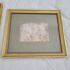 Gold and sage green picture frame with art print of male sketch